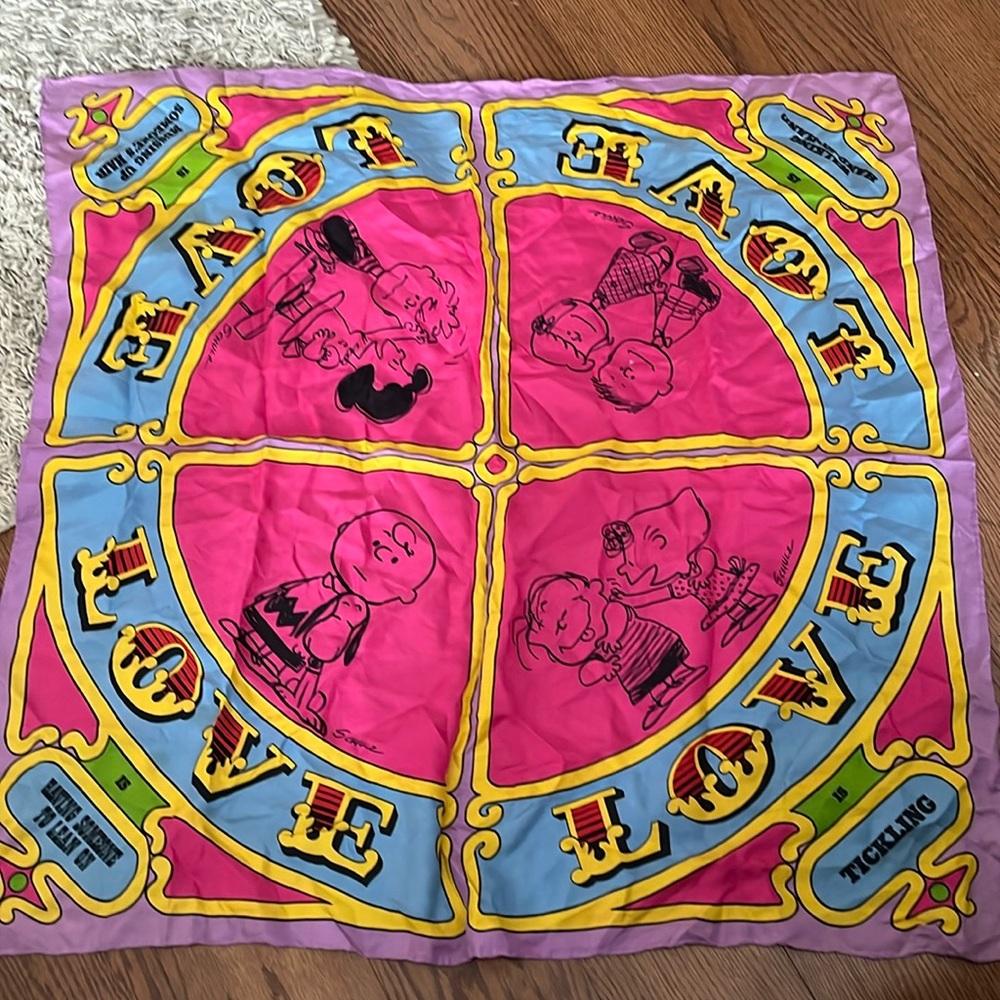 Vintage Charles Shultz Peanut Caricatures Vibrant Silk Scarf with bonus